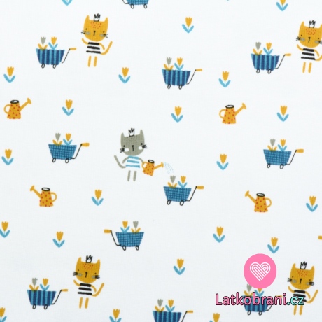 Úplet potisk okrová kočička zahradnicí na bílé