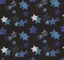 Softshell potisk modré hvězdy na černé s fleecem