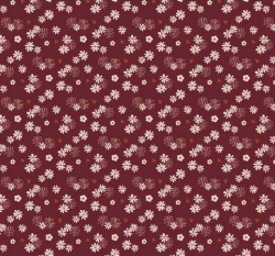 Bavlněný popelín potisk kytičky a srdíčka na vínovém podkladu