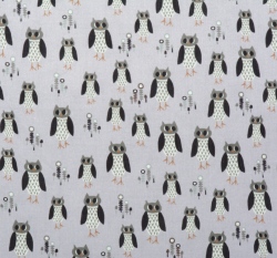 Bavlněné plátno sovičky na  fialovo - šedé 