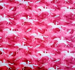 Teplákovina potisk silueta dívky na koni na růžové batice