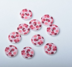 Knoflik potisk růžové puntíky na bílé