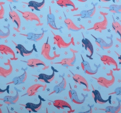Teplákovina potisk velrybí slečna na světle modré