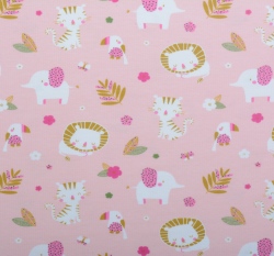 Úplet potisk veselá zvířátka ze zoo na světle růžové