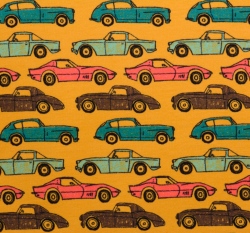 Teplákovina počesaná barevná auta na okrové