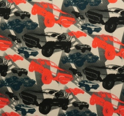 Teplákovina potisk závodní auta na ecru