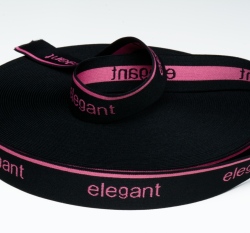 Pruženka růžový text ELEGANT na černé