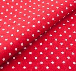 Bavlněné plátno bílé puntíky na červené