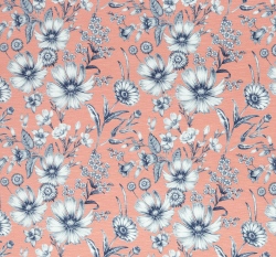 Viskózový úplet potisk jarní květiny na starorůžové