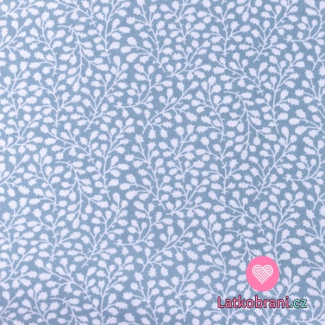 Viskóza bílé větvičky na bledě modré 