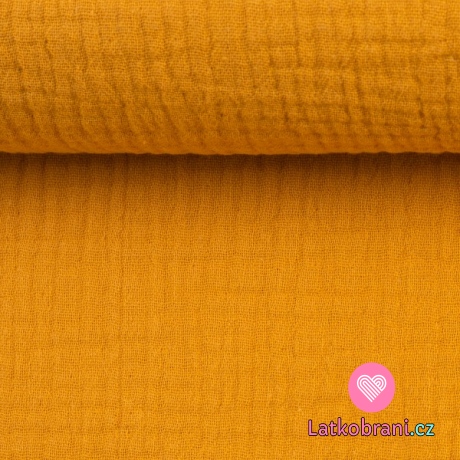 Dvojitá gázovina / mušelín jednobarevný hořčicový 