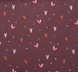 Úplet srdíčka s puntíky na fialovo-bordové, BIO 