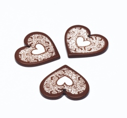 Knoflík srdíčko hnědé s krajkou 