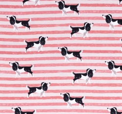 Úplet potisk pejsek na růžových proužcích