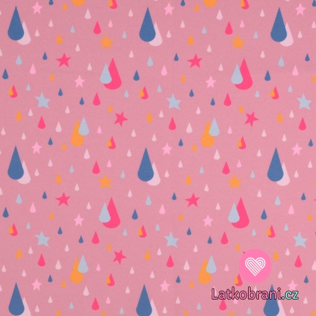 Softshell s fleecem potisk kapky a hvězdičky na růžové