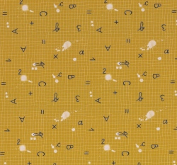 Úplet potisk písmenka a číslice mezi kaňkami na žluté