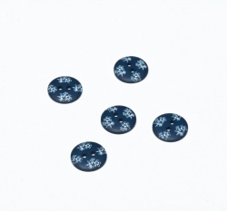 Knoflík kulatý potisk karafiáty na modré tmavší