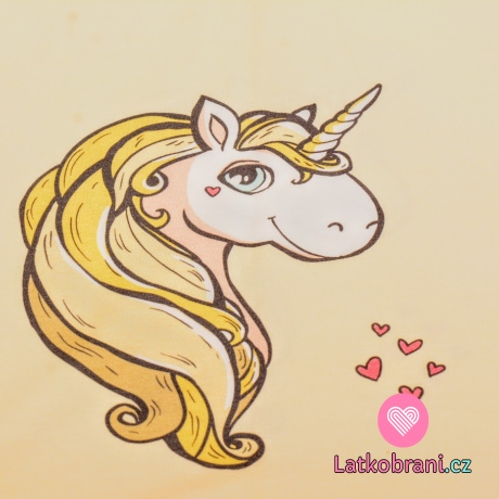 Panel hlava jednorožce s dlouhou hřívou na žluté
