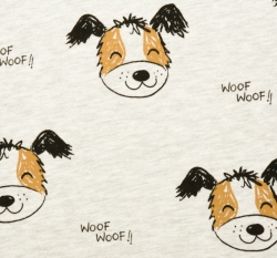 Teplákovina počesaná malované hlavy pejsků na bílé