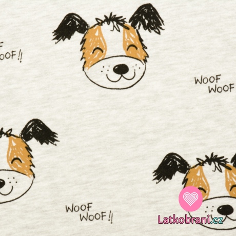 Teplákovina počesaná malované hlavy pejsků na bílé