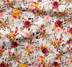 Teplákovina potisk letní zahrádka na bílé