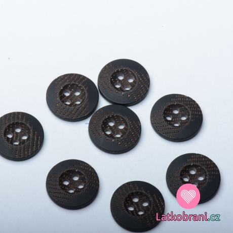 Knoflík kulatý, čtyřdírkový černý s tečkami v pruhu uprostřed - střední