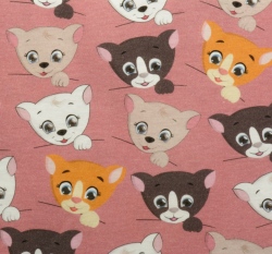 Bavlněný úplet vykukující koťátka na růžové