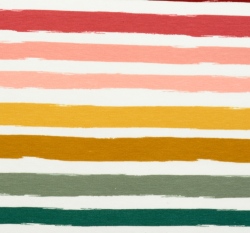 Teplákovina potisk malované proužky do růžova na bílé