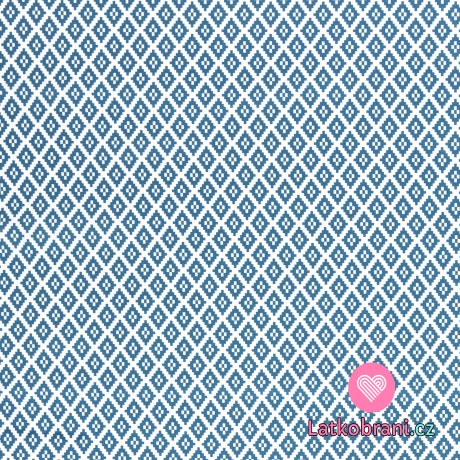 Bavlněné plátno modré kosočtverečky na bílé 