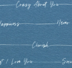 Úplet potisk zamilované psaní na modré