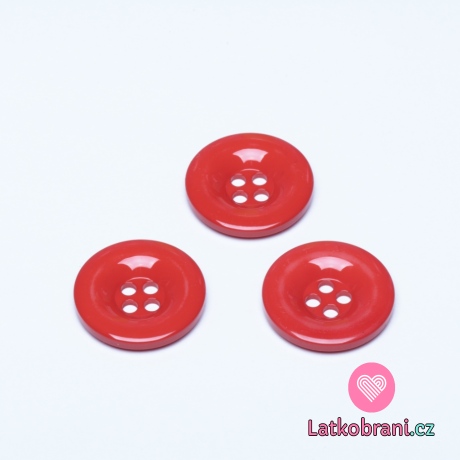 Knoflík hladký, lesklý, červený 30mm