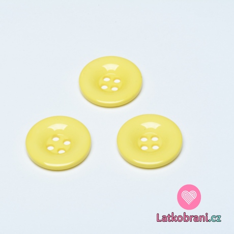 Knoflík hladký, lesklý, žlutý 30mm
