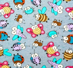 Teplákovina potisk hmyzí přátelé na šedé 