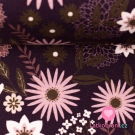 Modálová teplákovina růžové a bílé květiny na vínovo - fialové 