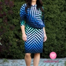 Teplákovina potisk cik-cak fialovo - růžový, lehce počesaná