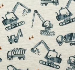 Teplákovina počesaná stavební stroje na ecru 