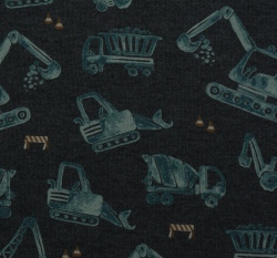 Teplákovina počesaná stavební stroje na tmavě modré