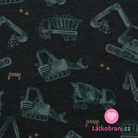 Teplákovina počesaná stavební stroje na tmavě modré
