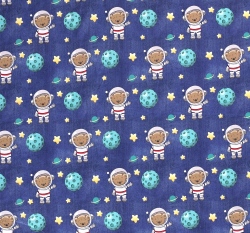 Teplákovina potisk méďa kosmonaut na modrém jeans