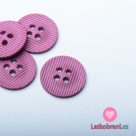 Knoflík kulatý, růžový s jemnými bílými proužky - malý