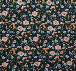 Úplet potisk luční kvítí na tmavě modré navy, BIO