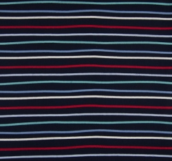 Bavlněný popelín potisk proužky na námořnicky modré