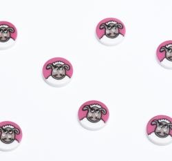 Knoflík kulatý, dětský s ovečkou na růžové