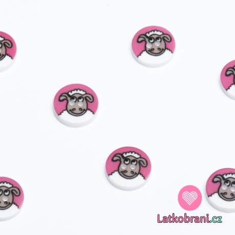 Knoflík kulatý, dětský s ovečkou na růžové