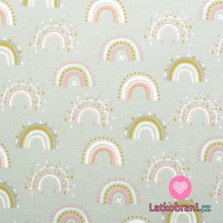 Bavlněný flanel potisk barevné duhy na šedé