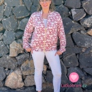 Viskóza potisk bílé květiny na starorůžové, hedvábný efekt