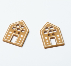 Knoflík ve tvaru domečku se srdíčky hořčicový