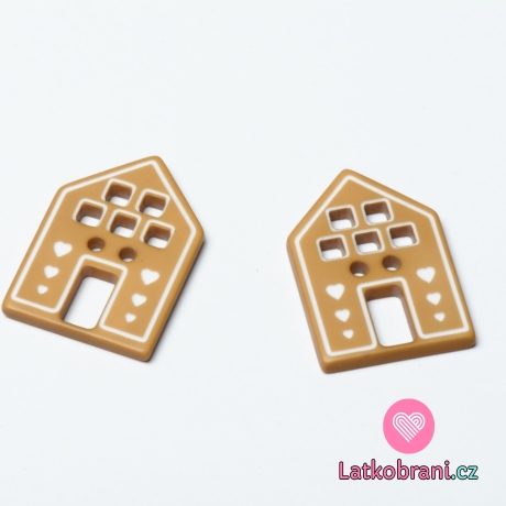 Knoflík ve tvaru domečku se srdíčky hořčicový