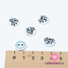 Knoflík kulatý potisk kytička na bílo-modré