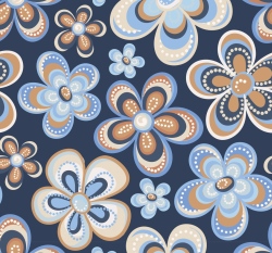 Úplet retro květy na námořnické modré 
